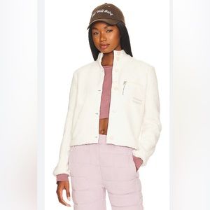 Wellbeing + Beingwell Rylee Mix Media Jacket 
REVOLVE boucle jacket in ivory
